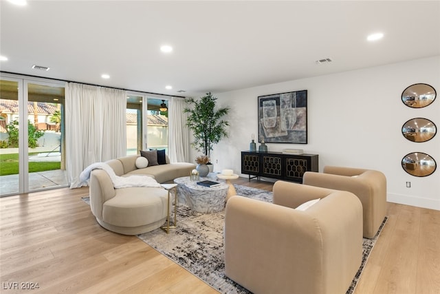 living room with light wood-type flooring