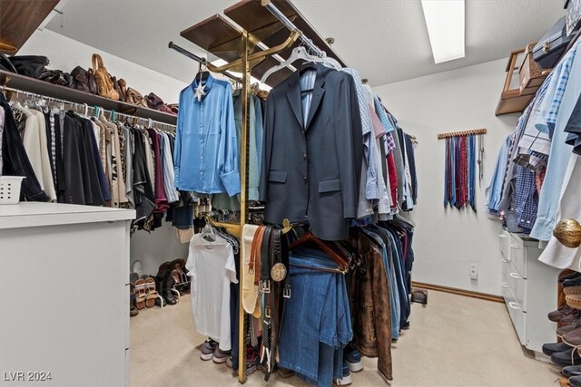 spacious closet featuring light colored carpet