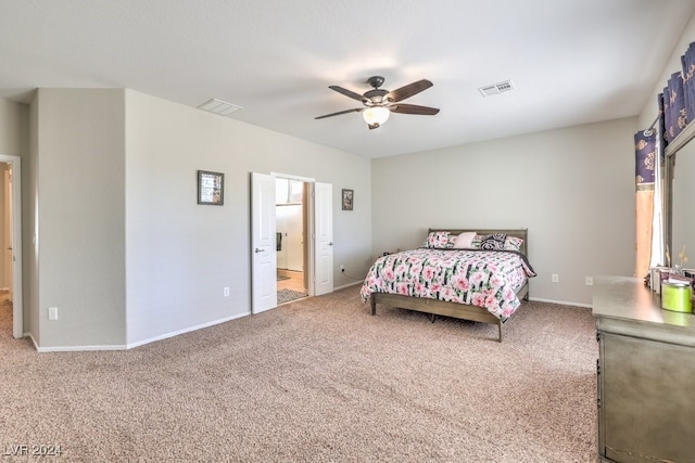 bedroom featuring ceiling fan and carpet flooring