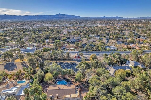 drone / aerial view with a residential view and a mountain view