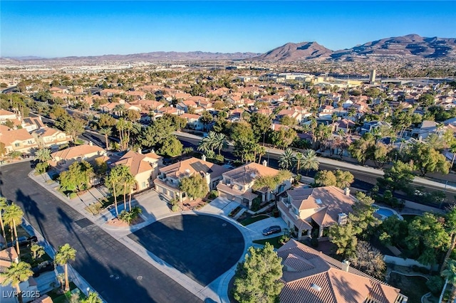 drone / aerial view featuring a mountain view