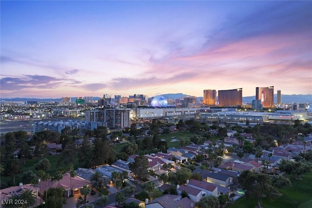 view of aerial view at dusk