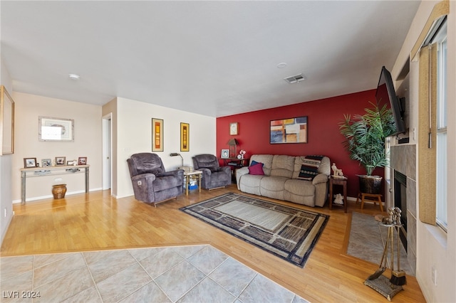 living room with light wood-type flooring