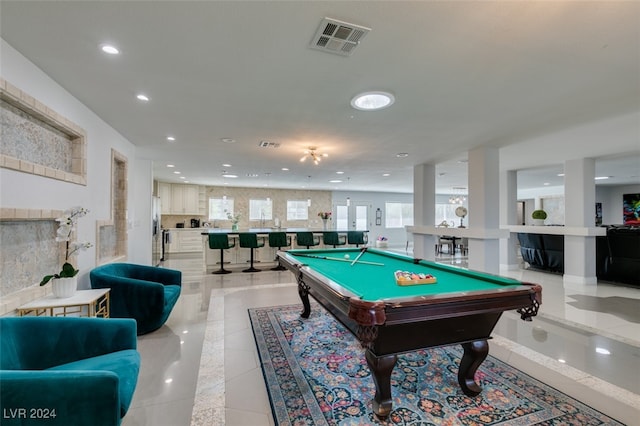 recreation room featuring light tile patterned floors and pool table