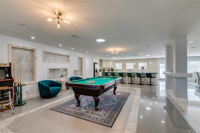 playroom featuring light tile patterned floors and pool table