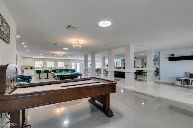 playroom with light tile patterned flooring and billiards