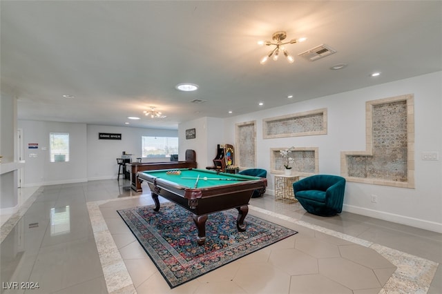 rec room featuring pool table and light tile patterned flooring