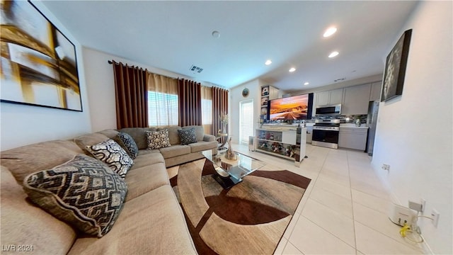 living room featuring light tile patterned floors