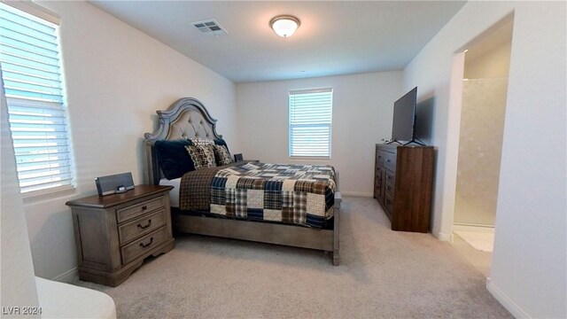 carpeted bedroom featuring multiple windows