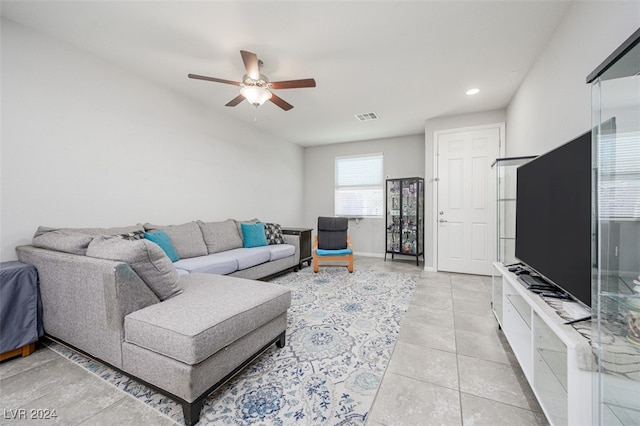 2675 Chinaberry Hill St, Laughlin, NV 89029 - living room featuring a ceiling fan, recessed lighting, and light tile patterned flooring