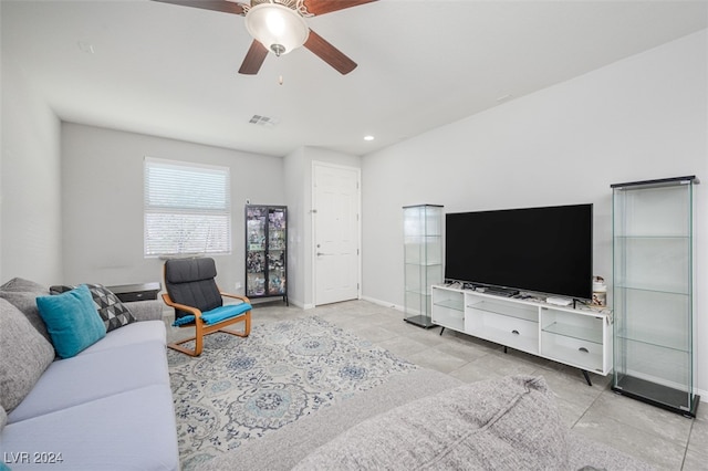 living room with ceiling fan