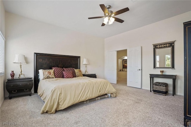 bedroom featuring carpet and ceiling fan