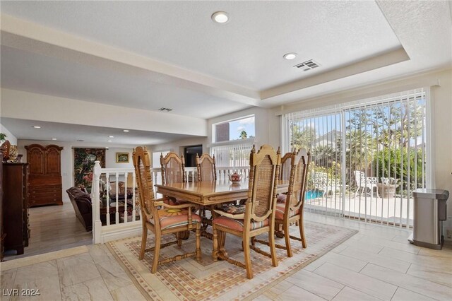 dining space with a tray ceiling