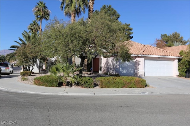 obstructed view of property with a garage