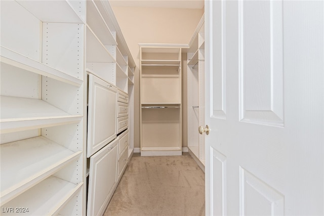 spacious closet featuring light carpet