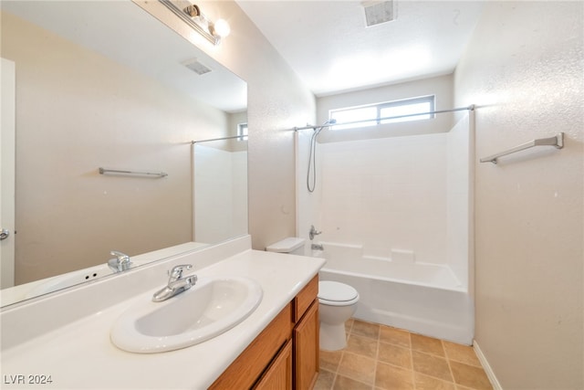 full bathroom with vanity, toilet, and bathing tub / shower combination