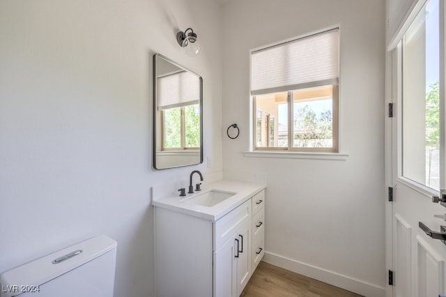 bathroom with plenty of natural light and hardwood / wood-style floors