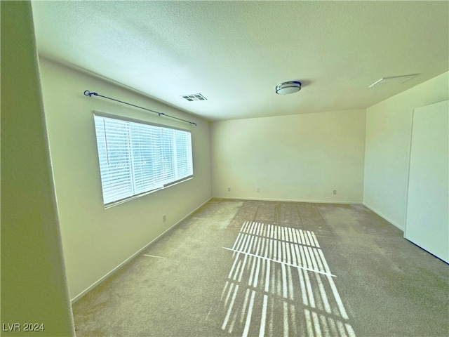 spare room featuring light carpet and a textured ceiling