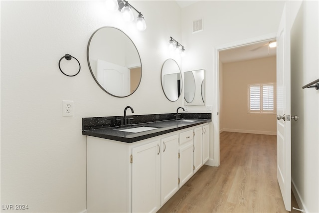 bathroom with wood-type flooring and vanity