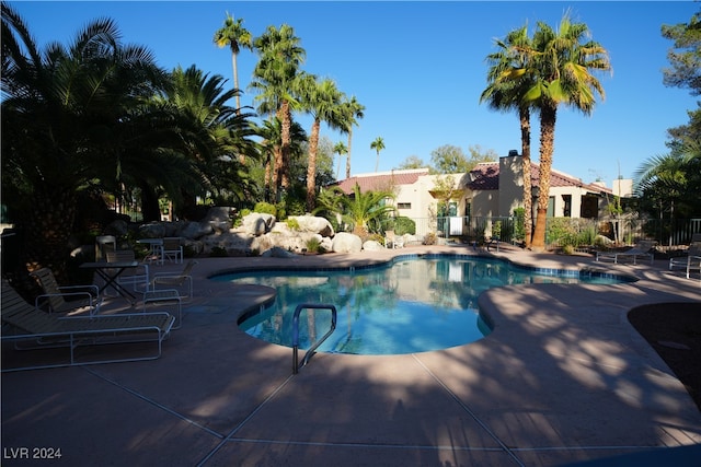 view of swimming pool with a patio area