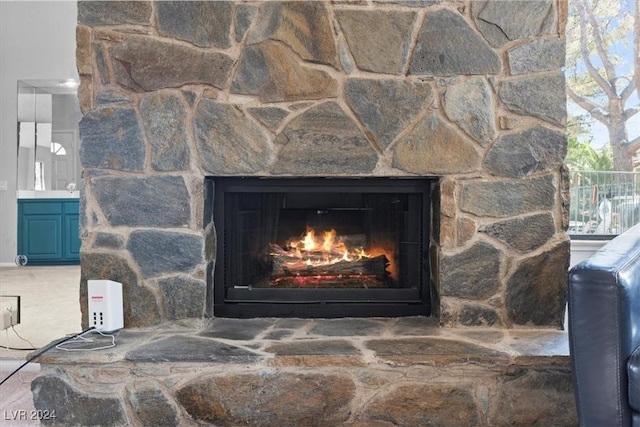 interior details featuring a fireplace