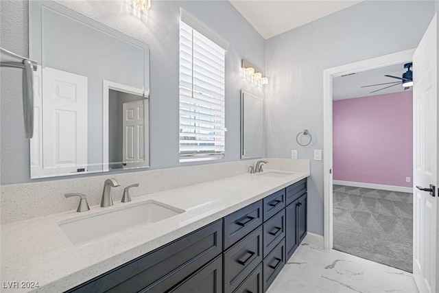 bathroom with vanity and ceiling fan