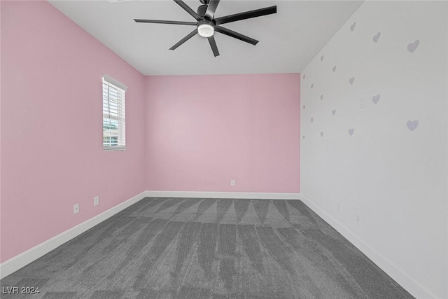 empty room with carpet flooring and ceiling fan