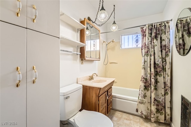 full bathroom featuring vanity, toilet, and shower / bath combo with shower curtain