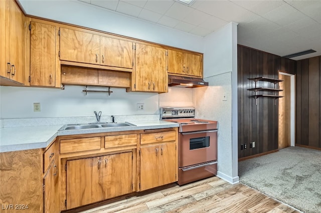 kitchen featuring light hardwood / wood-style floors, sink, and range with electric cooktop