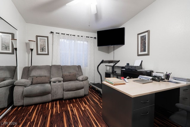 office with dark wood-type flooring