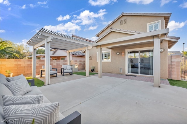 view of patio / terrace featuring outdoor lounge area and a pergola