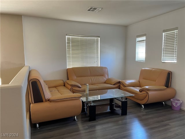 living room featuring dark hardwood / wood-style flooring