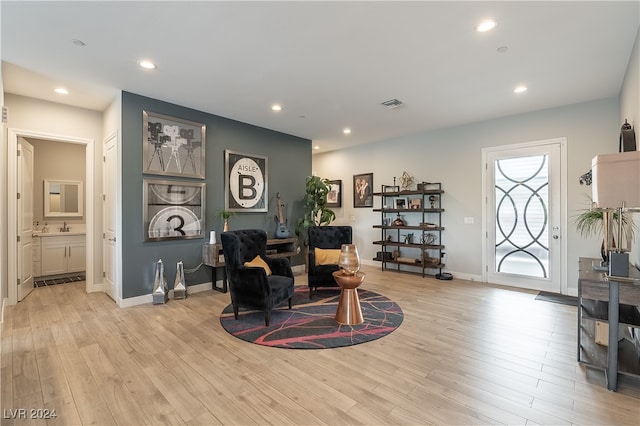 interior space featuring light wood-type flooring and sink