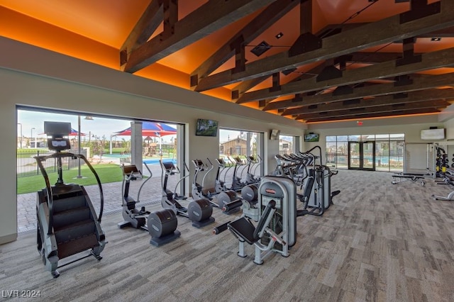 gym with plenty of natural light and high vaulted ceiling