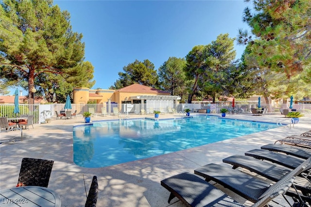 view of pool featuring a patio