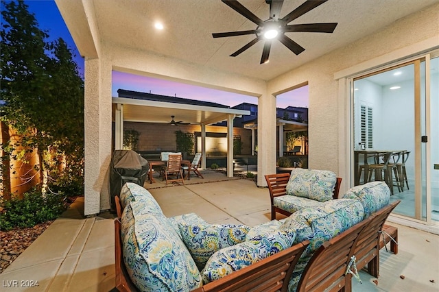 view of patio / terrace with outdoor lounge area and ceiling fan