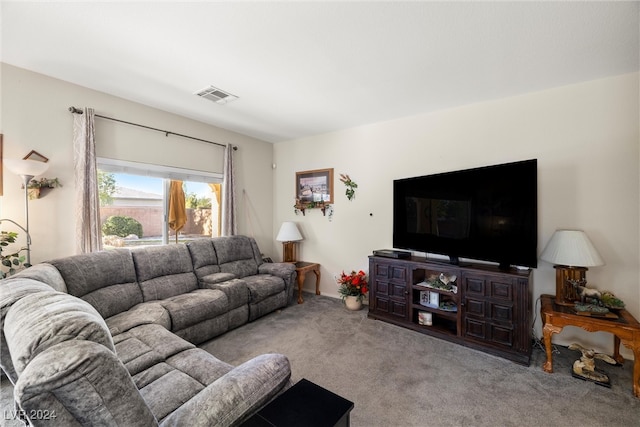 living room featuring light carpet