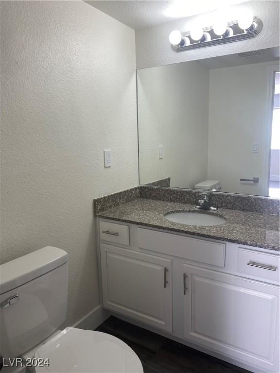 5317 Indian River Dr Unit 295, Las Vegas, NV 89103 - half bath featuring toilet, a textured wall, vanity, and a textured ceiling