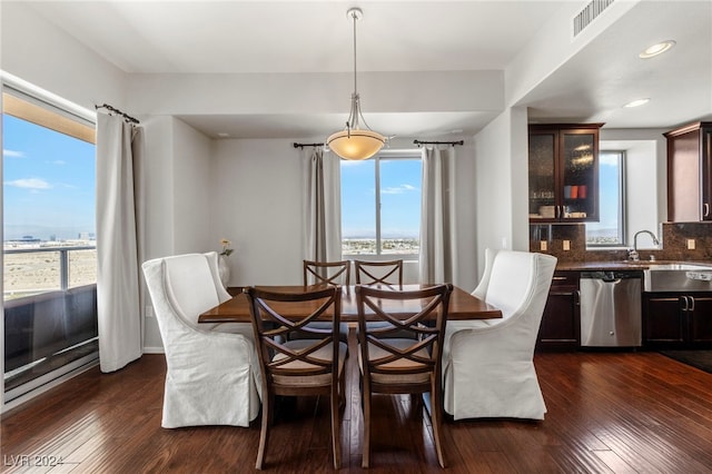 dining room with dark hardwood / wood-style floors, plenty of natural light, and sink