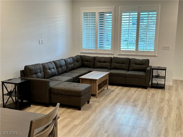 living room with light hardwood / wood-style flooring