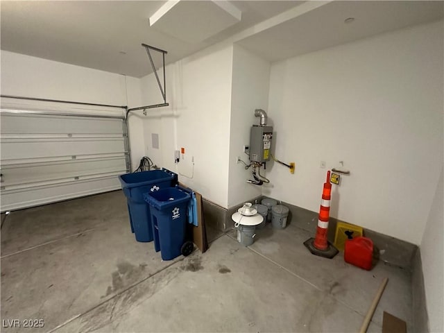 garage featuring water heater