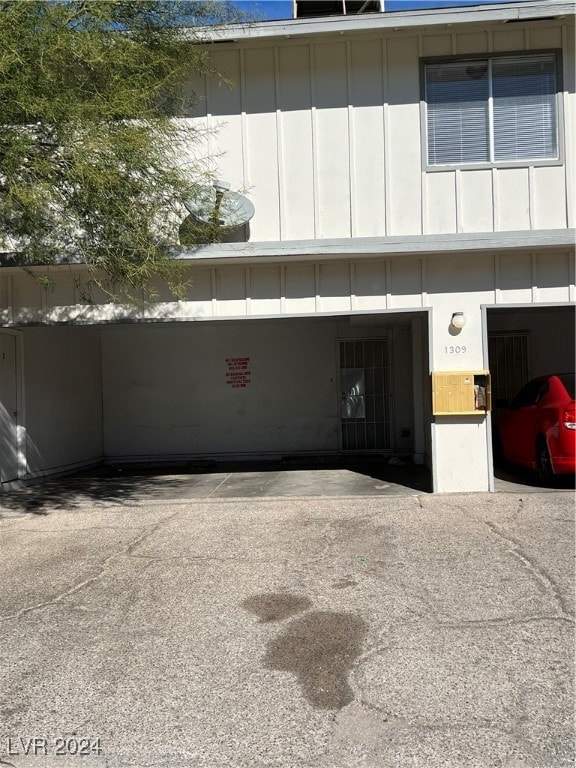 exterior space featuring a garage