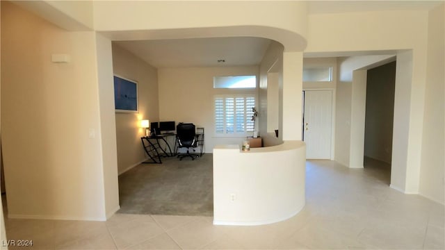 living room featuring light colored carpet