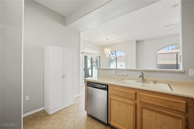 700 Carnegie St Unit 1512, Henderson, NV 89052 - kitchen with dishwasher, a sink, a chandelier, light countertops, and plenty of natural light