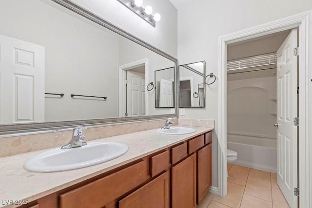 bathroom with vanity, tile patterned floors, and toilet