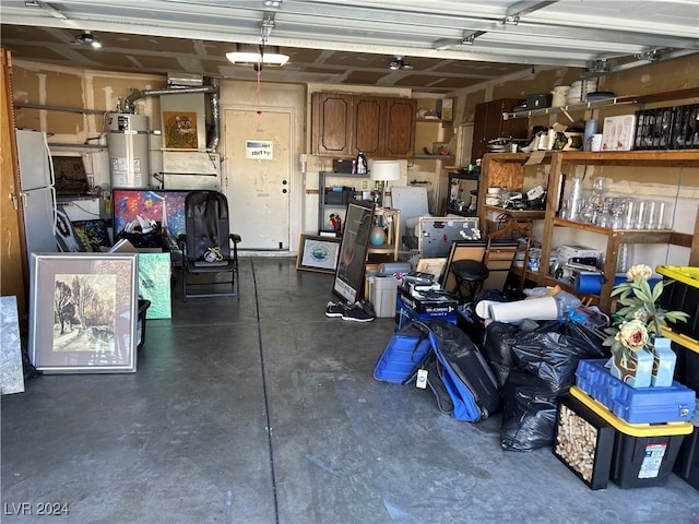 garage featuring secured water heater