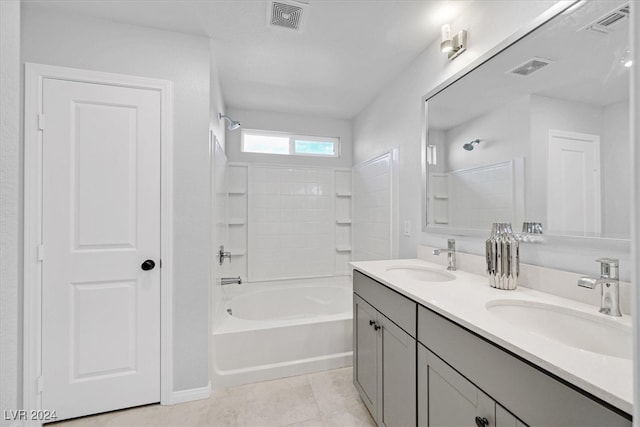 bathroom featuring tile patterned floors, vanity, and shower / tub combination