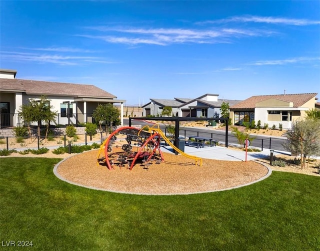 view of jungle gym with a yard