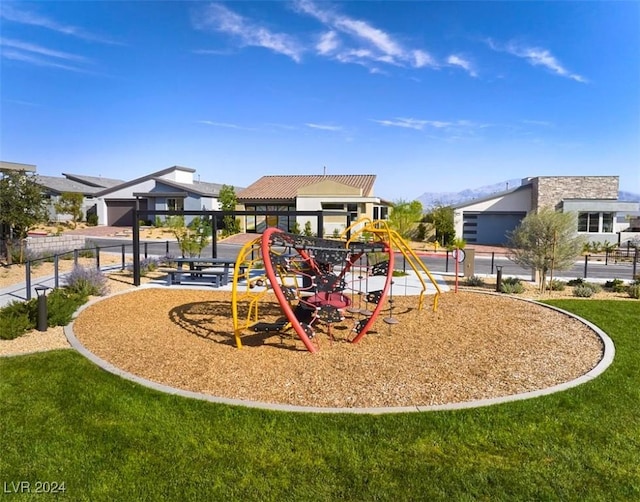 view of play area with a lawn