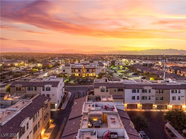 view of aerial view at dusk